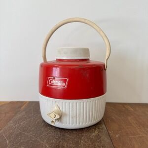 Vintage Coleman Red Metal Water Jug Cooler 1 Gallon Made in USA 9-76 Wichita KS